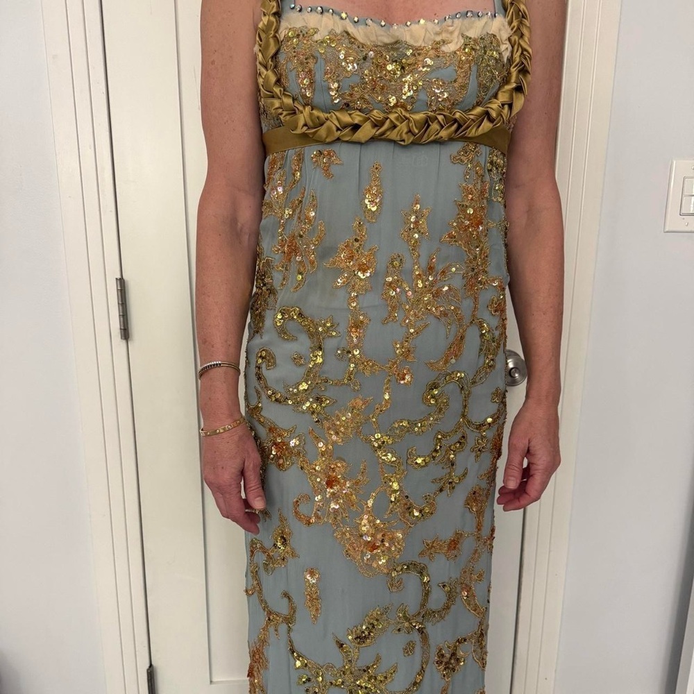 Vintage Mandalay Blue and Gold Sequins Gown- size 4 - Picture 10 of 10